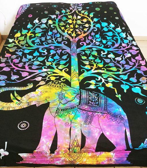 Tenture murale indienne elephant hippie multicolore