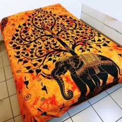 Tenture murale arbre de vie elephant sur fond orange