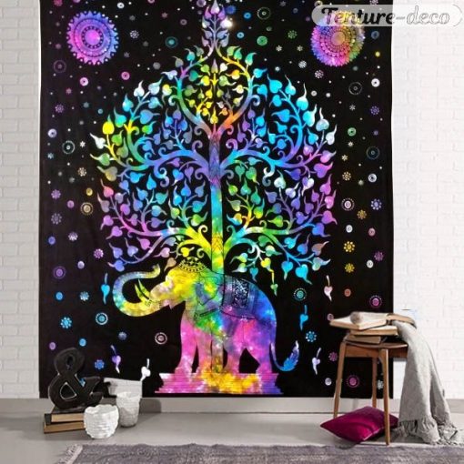 Tenture indienne éléphant et arbre de vie