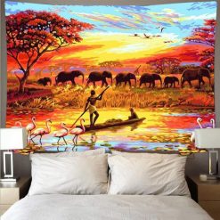 Tenture Afrique Elephants sur Couché de Soleil