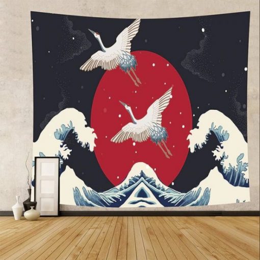 tenture murale japonaise oiseaux ocean