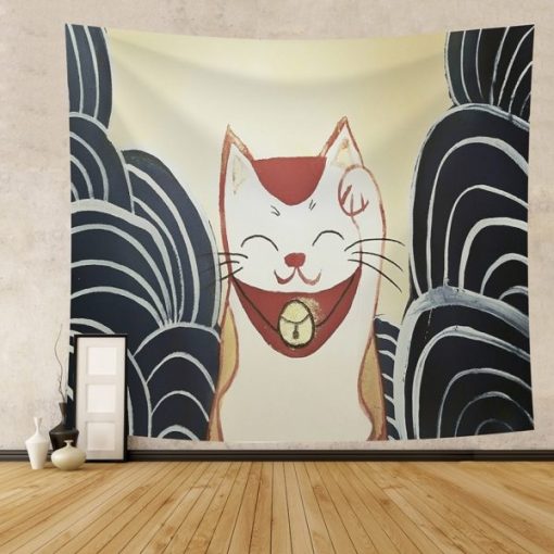 tenture murale japonaise chat porte bonheur