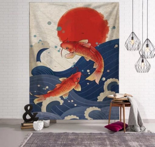 tenture murale japonaise poissons