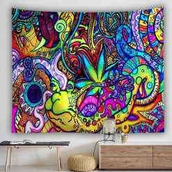 Tenture murale psychedelique lumiere noire cannabis
