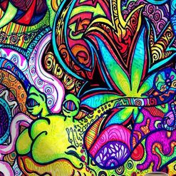 Tenture murale psychedelique lumiere noire cannabis