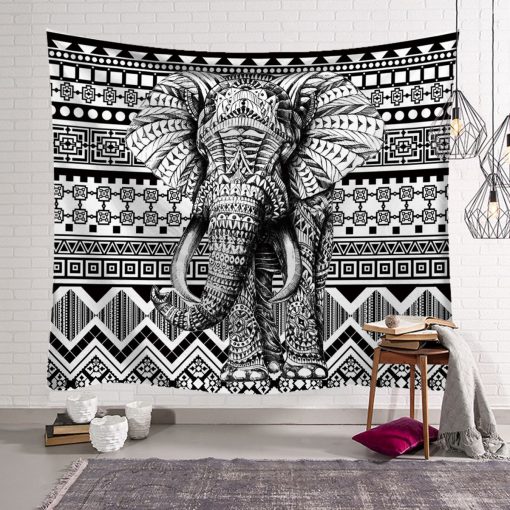 tenture murale elephant 3D noir et blanc
