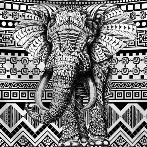 tenture murale elephant 3D noir et blanc