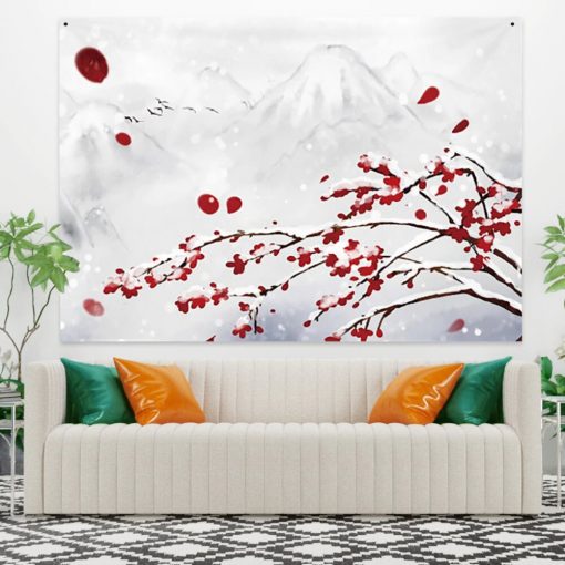 tenture murale japonaise cerisier hiver