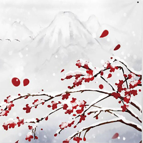 tenture murale japonaise cerisier hiver