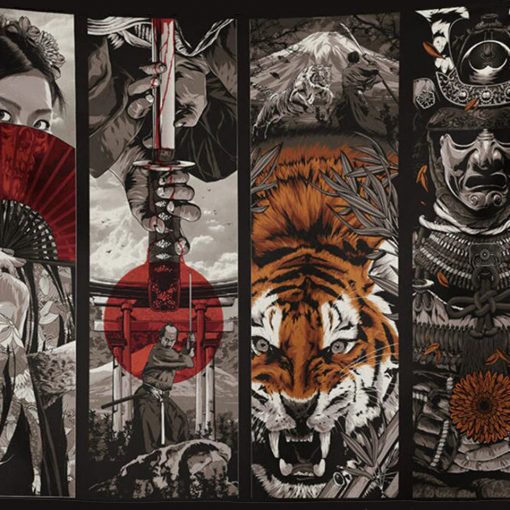 tenture murale japonaise samourai tigre