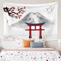 tenture murale japonaise mont fuji cerisier